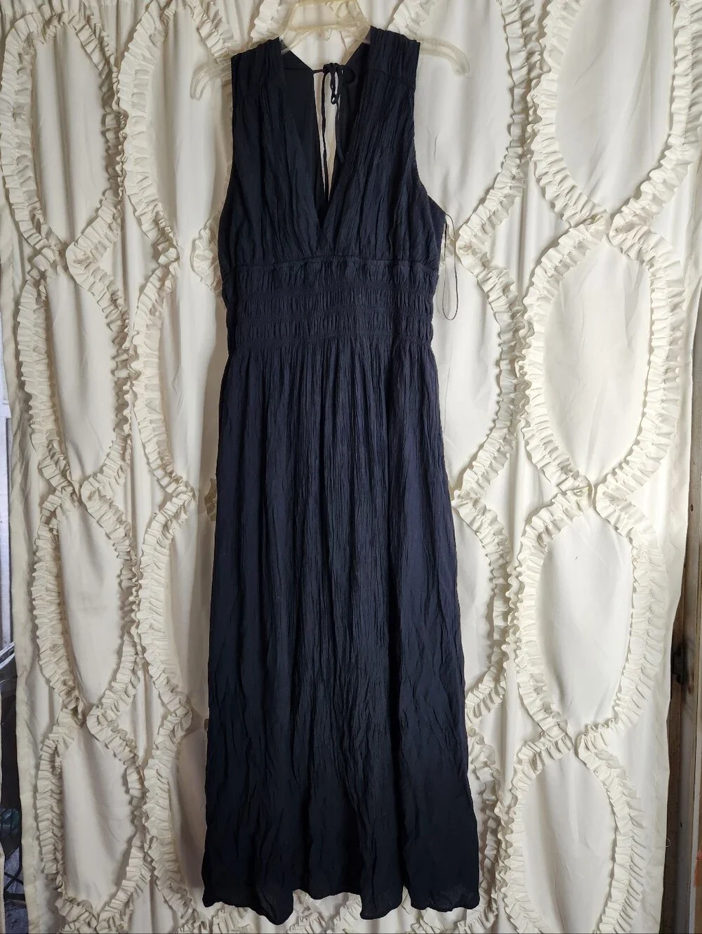 Abercrombie Black Crinkle Textured Smocked Waist Maxi Dress Sz XL